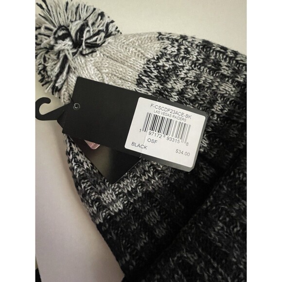 Las Vegas Raiders 47 Brand NFL Knit Beanie Black Grey Silver Puff One Size NEW - Picture 6 of 6